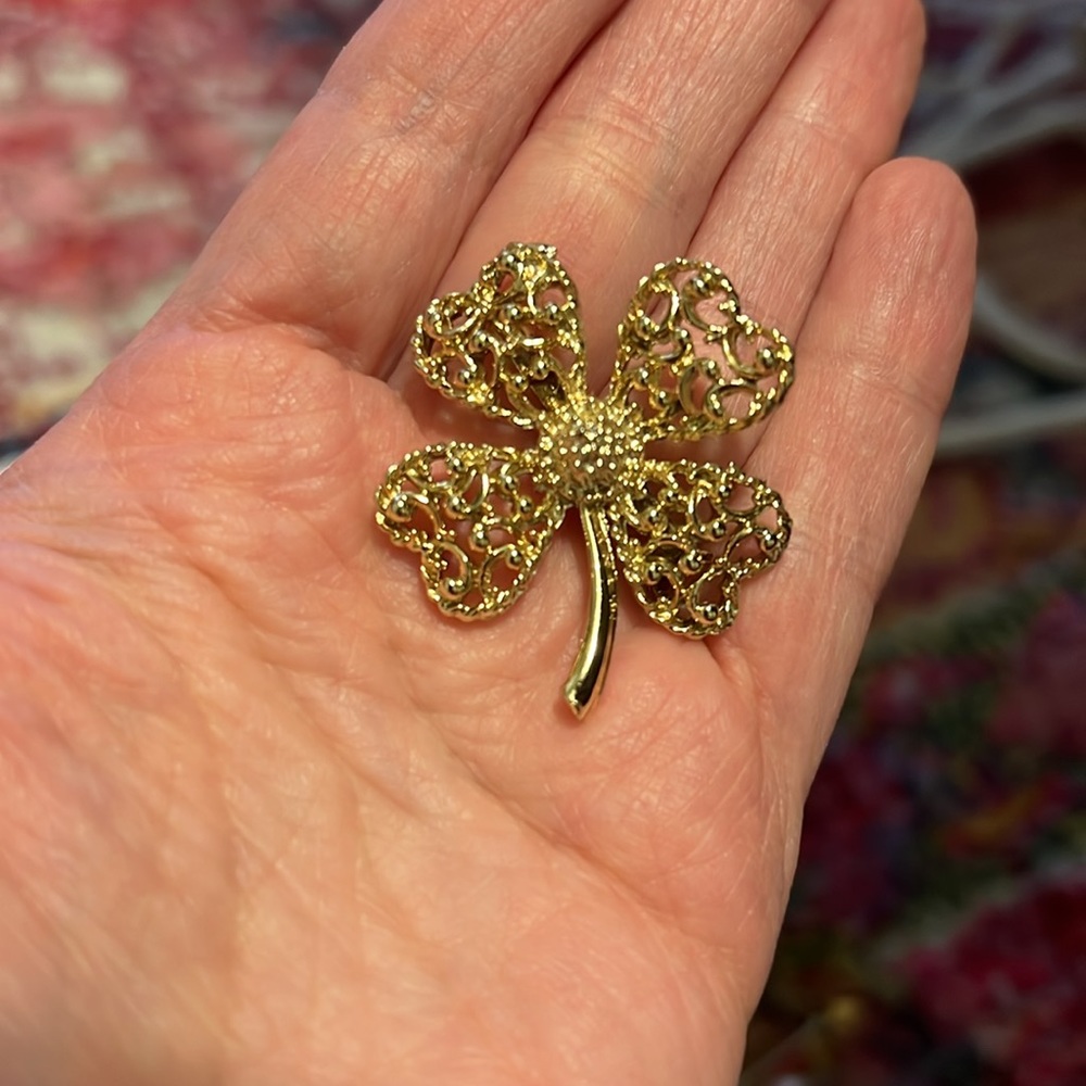 Vintage Brooch Pin Four Leaf Clover